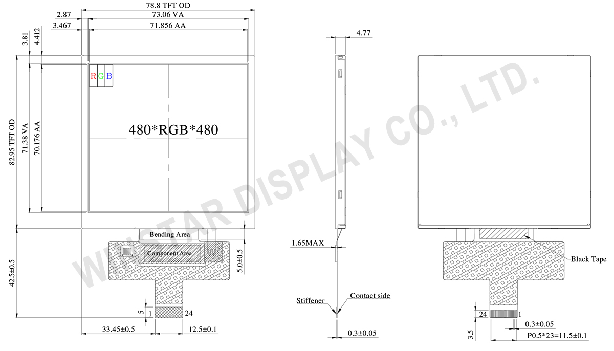 480x480 TFT LCD Display Module 4 inch / MIPI / IPS - WF40ETWAA6MNN0