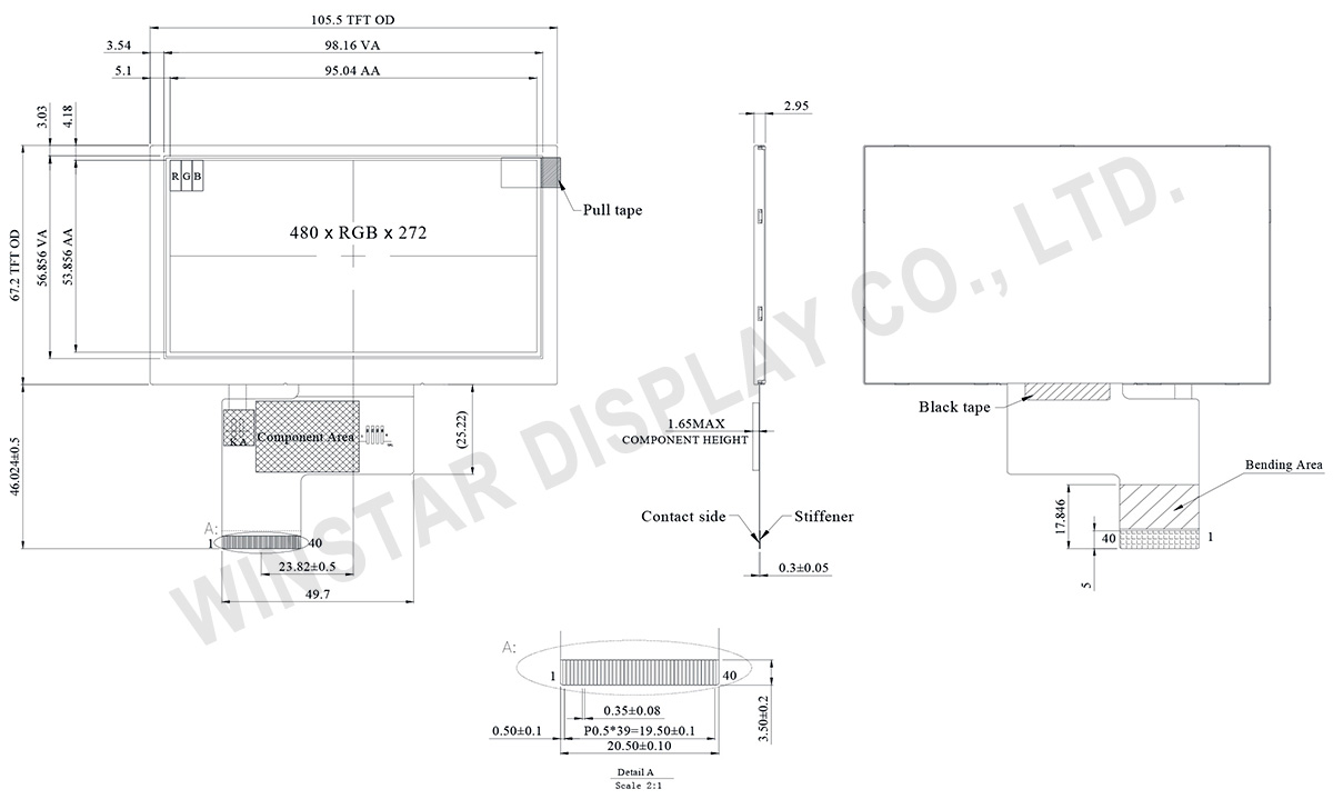 4.3" IPS Sunlight Readable Display TFT 480x272 - WF43WSWAEDNN0