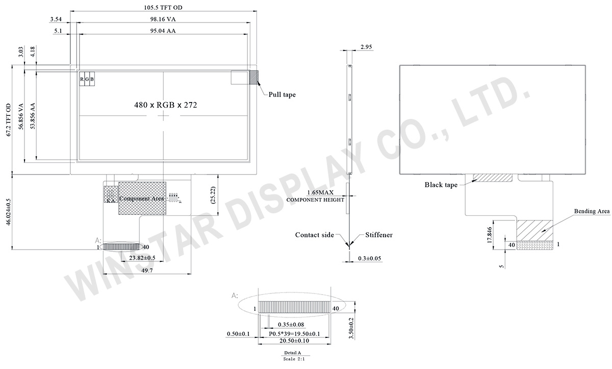 4.3 IPS TFT LCD Display Module 480x272 - WF43WTWAEDNN0