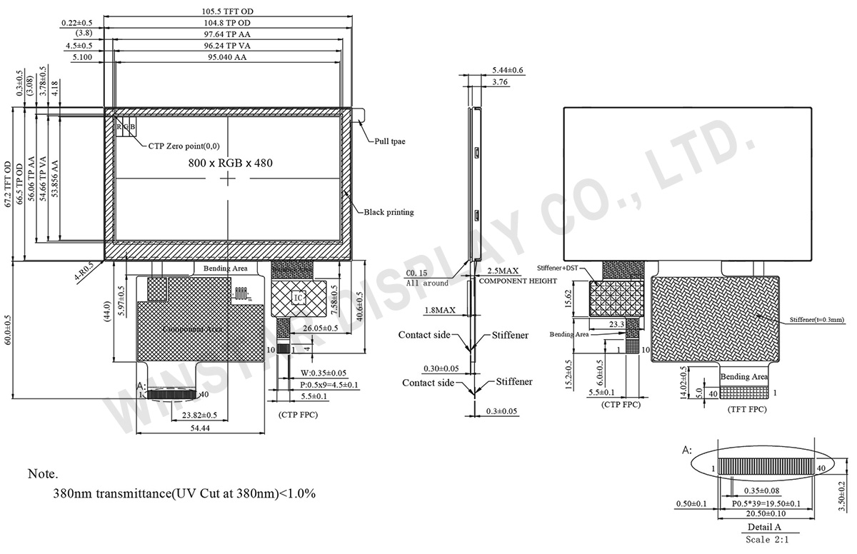 4.3 800x480 IPS TFT Display - WF43XTWAGDNG0