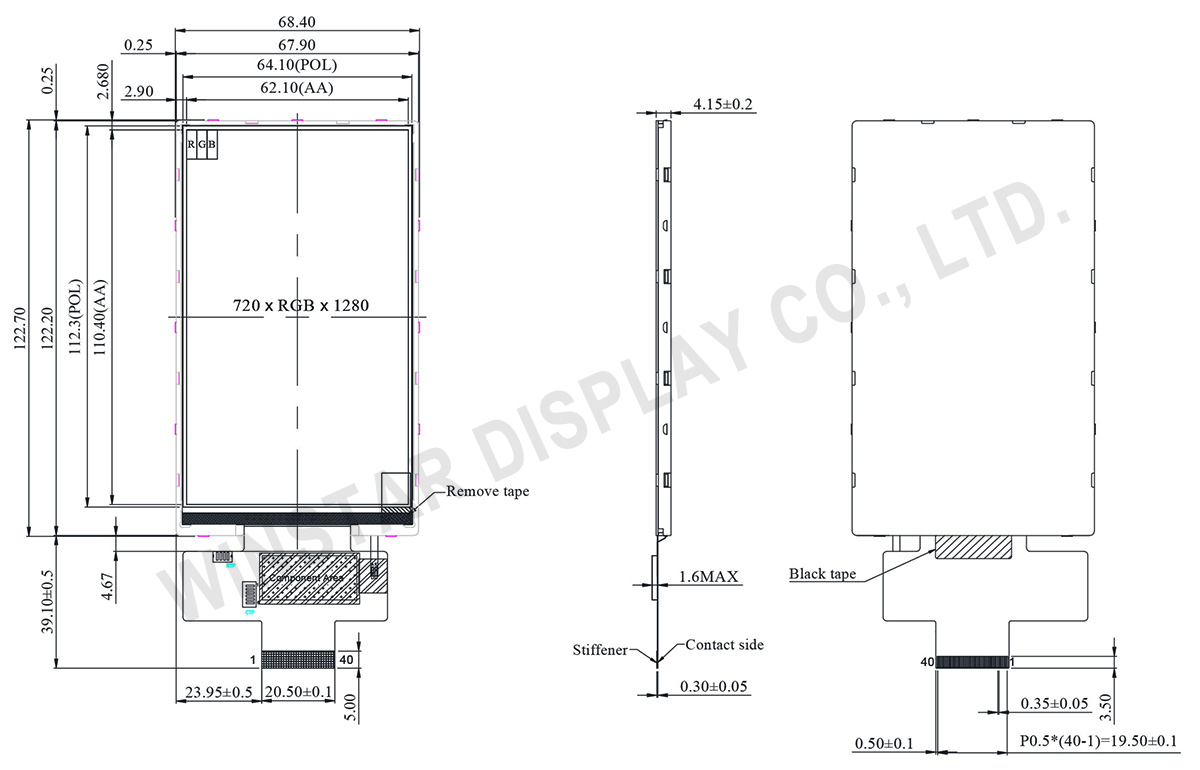 Vertical Display, LCD Vertical, Vertical LCD Display - 5-inch High Brightness IPS TFT-LCD  - WF50DSYA3MNN0