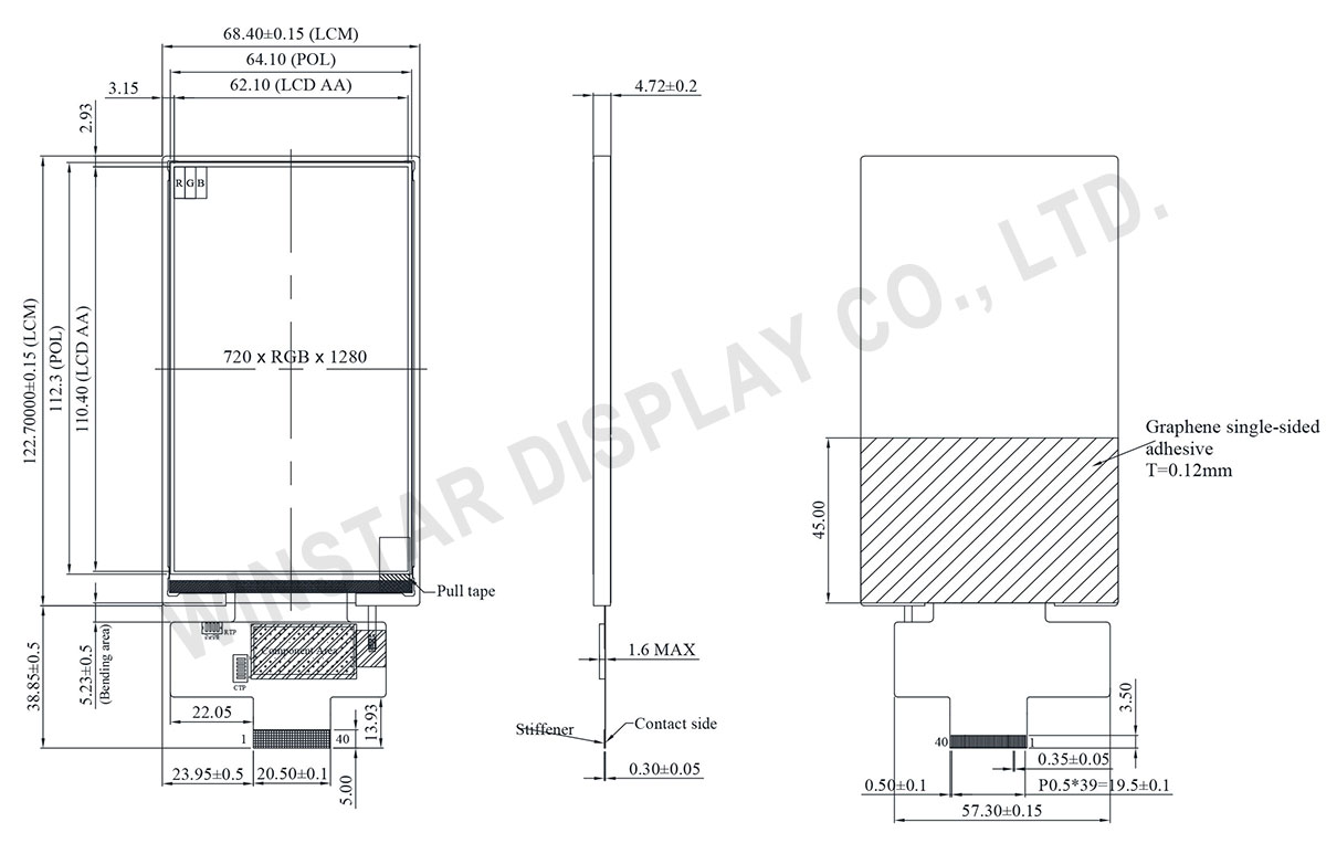 High-Brightness Low-Power 5-Inch MIPI Interface TFT LCD Display, MIPI LCD Display Panel - WF50DSYA3MNNB