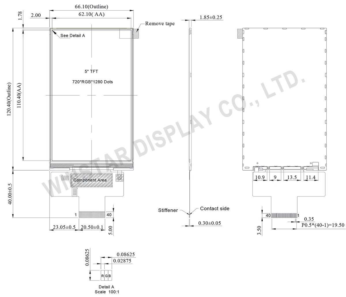 Winstar 5 MIPI LCD Display, MIPI Interface LCD Panel (Wide Temperature) - WF50DTYA3MNN0