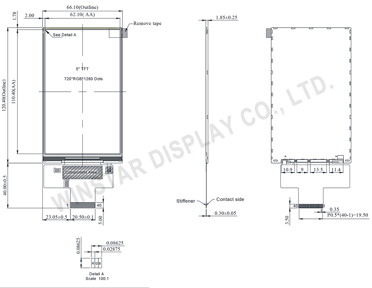 Winstar 5 MIPI LCD Display, MIPI Interface LCD Panel (Wide Temperature) - WF50DTYA3MNN0