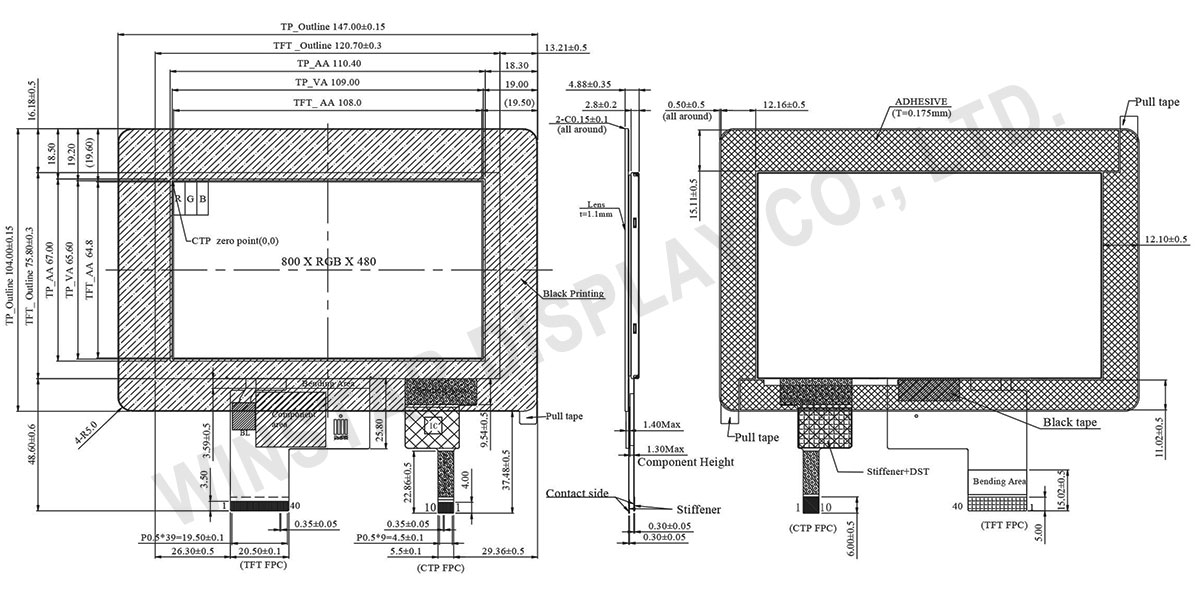 5 inch Display, 5 inch LCD Display, 5 inch TFT LCD Display, 5 inch TFT Display, 5 TFT Display, 5 LCD Display, 5 TFT LCD Display- WF50FSWAGDNGB