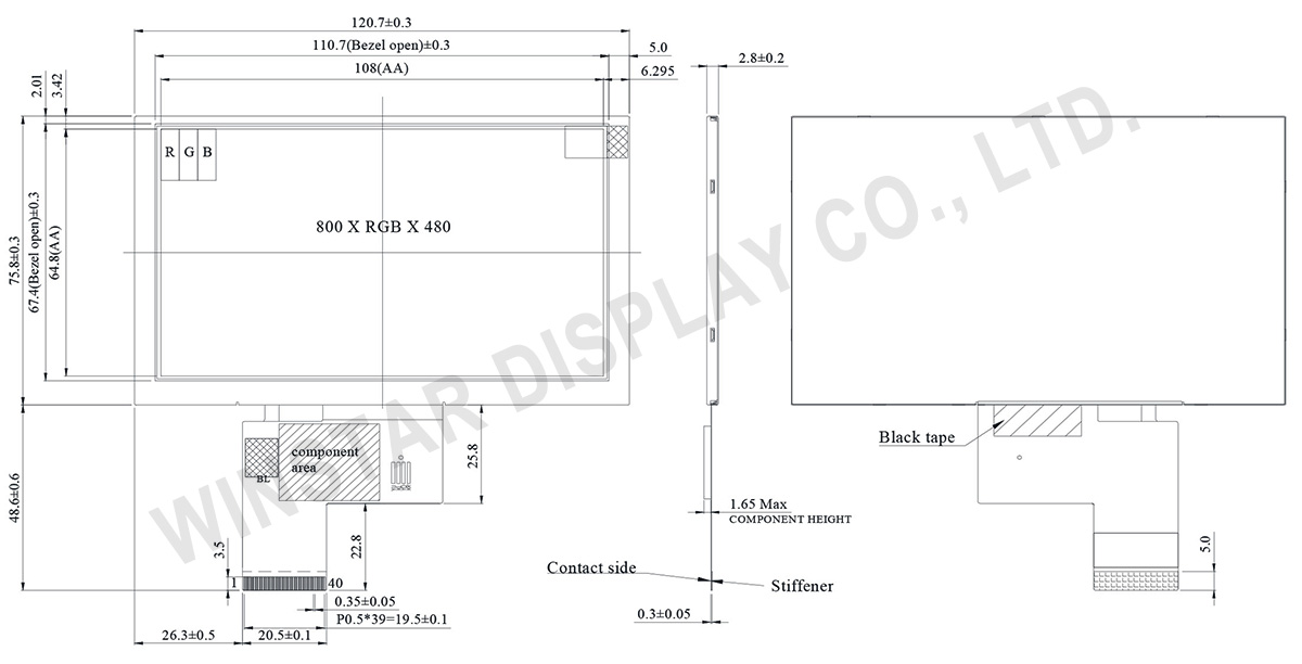 IPS 5, Sunlight Readable 5 inch IPS TFT LCD Panel 800x480 - WF50FSWAGDNN0