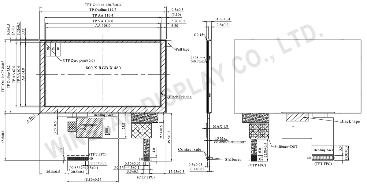 5" Touch Screen TFT LCD - WF50FTWAGDNG0