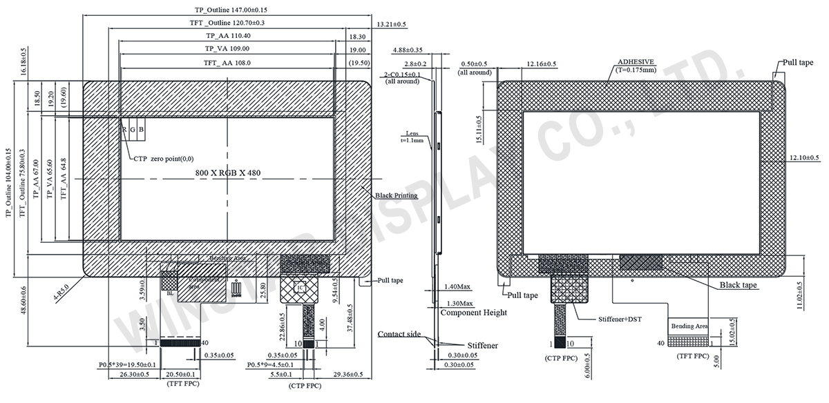 5-Inch Capacitive Touch TFT LCD Module - WF50FTWAGDNGB
