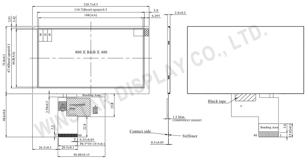 5 inch 800x480 IPS TFT LCD Panel - WF50FTWAGDNN0 - Winstar