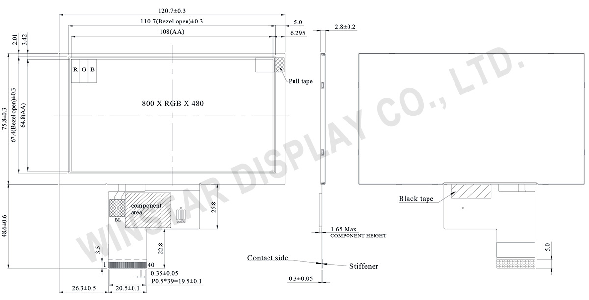 5" 800×480 Wide Temperature IPS TFT LCD - WF50FTWAGLNN0