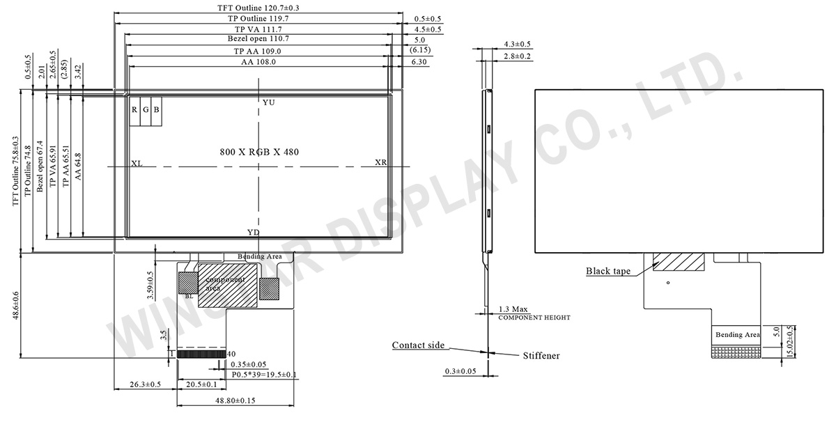 5 inch TFT LCD, TFT 5 inch LCD Display - WF50FTYAGDNT0