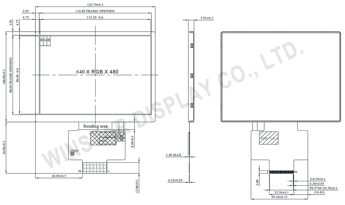 5.7-inch High Brightness 640x480 IPS TFT LCD Module - WF57A5SYAFDNN0