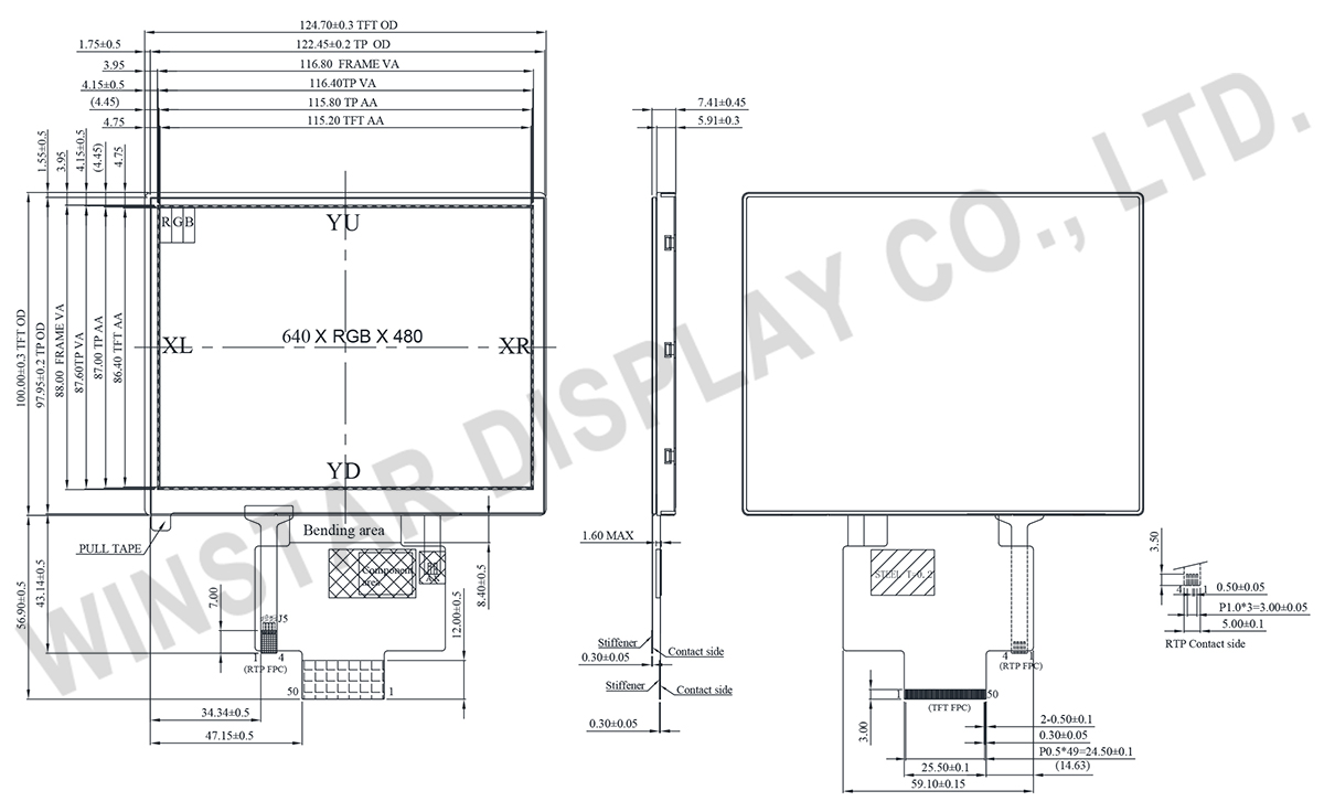 5.7 inch 640x480 IPS TFT LCD with Resistive Touch Panel - WF57A5TYAFDNT0