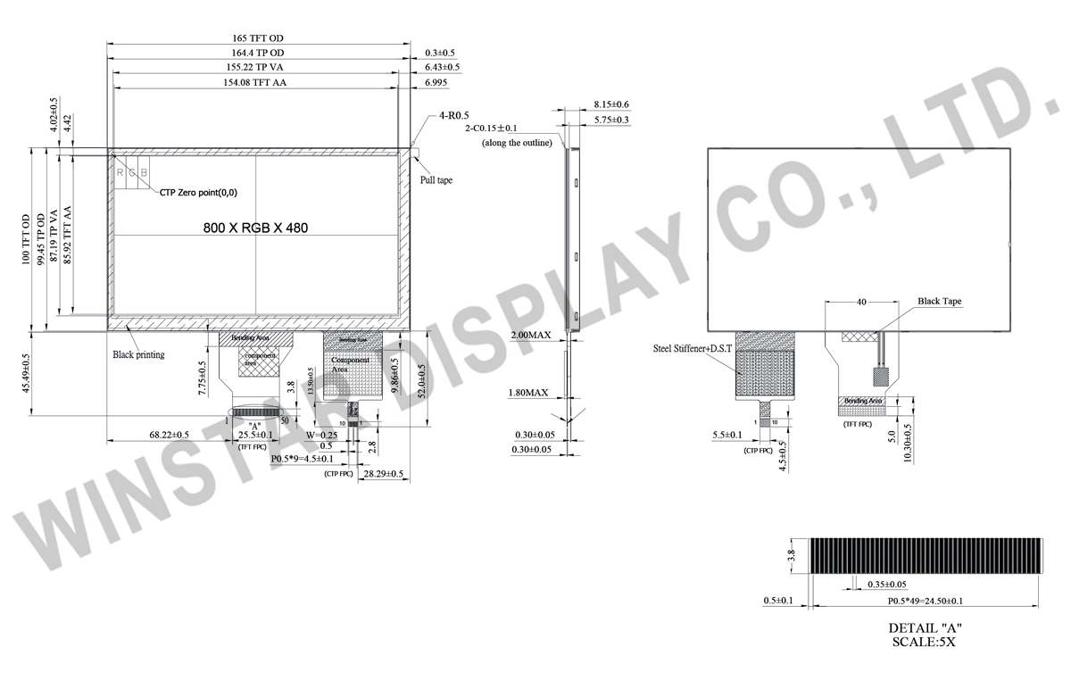 7 inch High Brightness RTP TFT Display-WF70A2SIAGDNL0