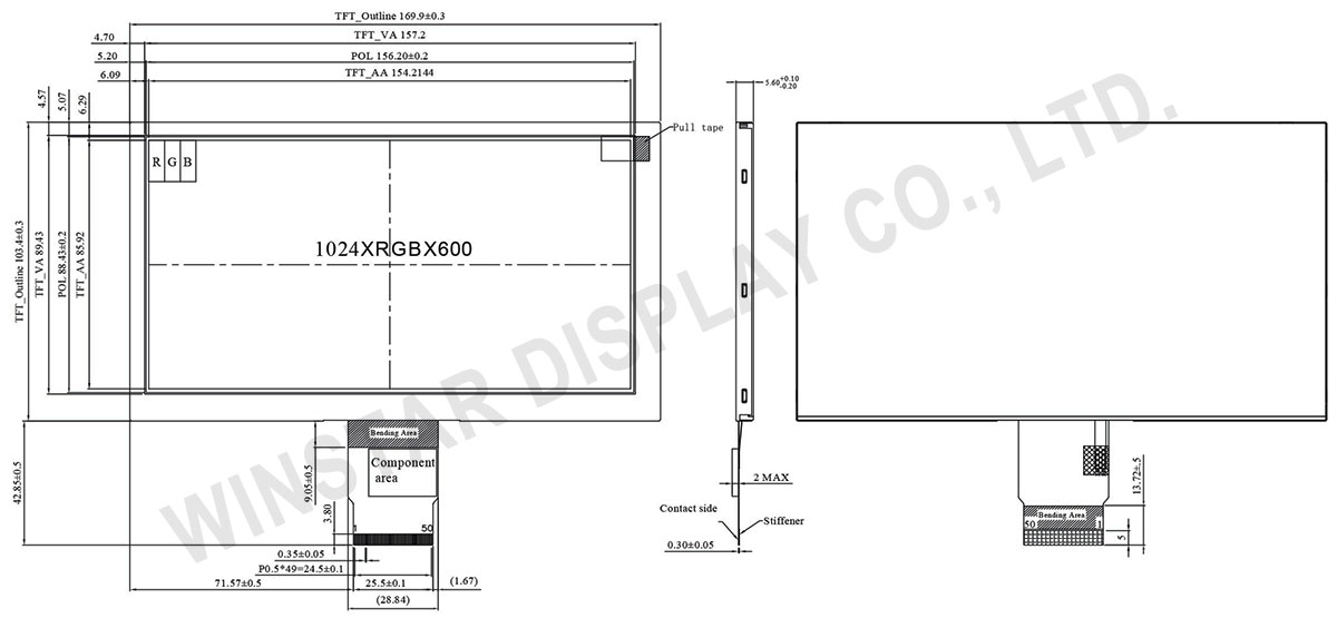 7 inch 1024x600 with RGB interface TFT Display - WF70A8SYAHDNN0