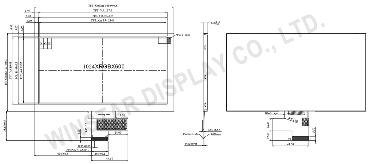 7 inch 1024x600 High Brightness LVDS IPS TFT LCD Panel - WF70A8SYAHLNN0