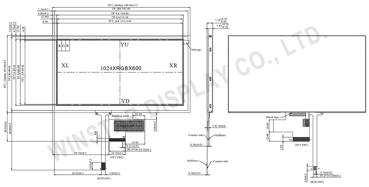 7 inch 1024x600 High Brightness LVDS IPS TFT LCD Panel with RTP - WF70A8SYAHLNT0