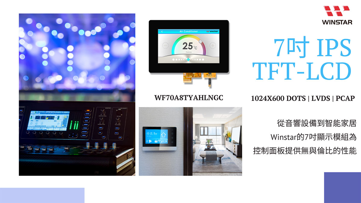 從音響設備到智能家居，Winstar的7吋顯示模組為控制面板提供無與倫比的性能