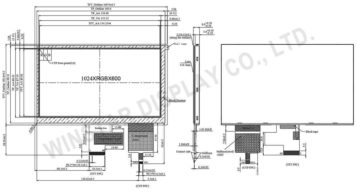 Touchless User Interface,Interactive Touch Screen 7 inch TFT LCD - WF70A8TYAHLNL0