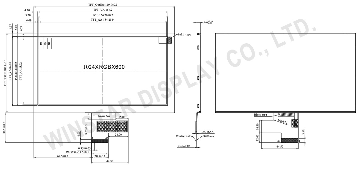 7-inch 1024x600 LVDS IPS TFT LCD Display - WF70A8TYAHLNN0