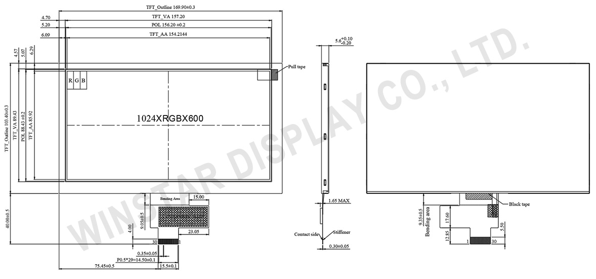 7 inch 1024x600 MIPI IPS TFT Display - WF70A8TYAHMNN0