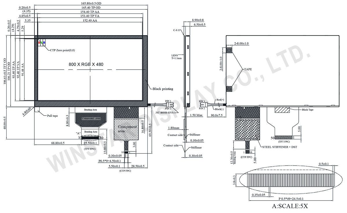 7-inch 800x480 High Brightness, Wide Temperature IPS TFT Display with 10-Point PCAP Touch