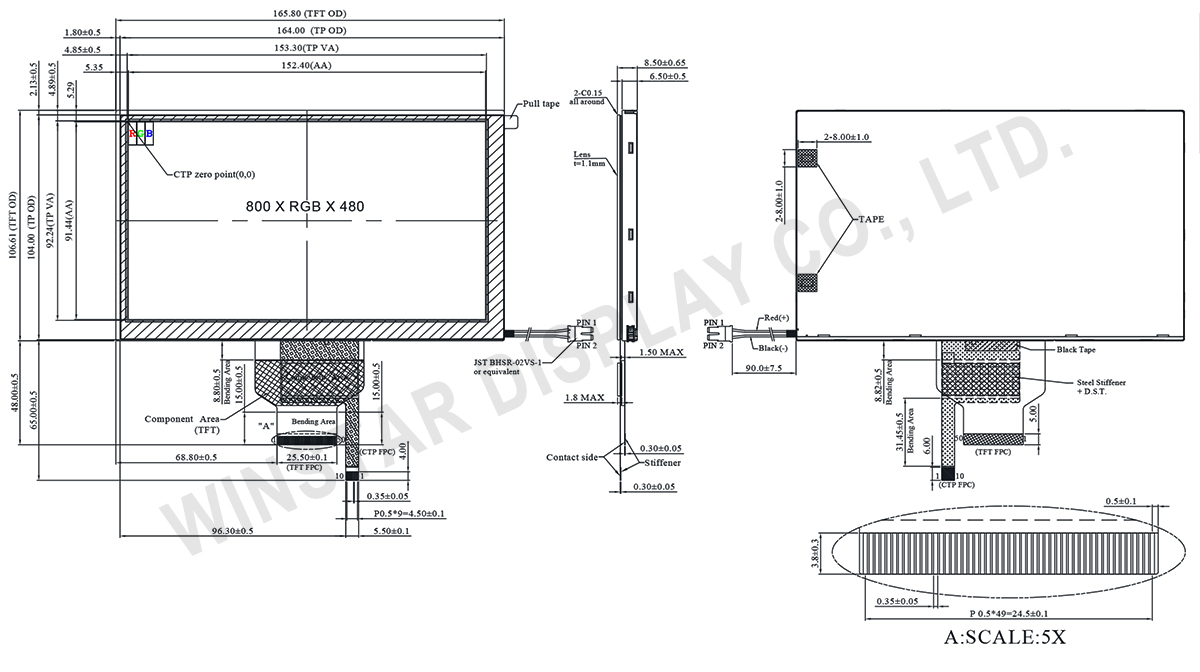 7 inch High Brightness 800x480 IPS TFT Display with PCAP - WF70A9SWAGDNG0