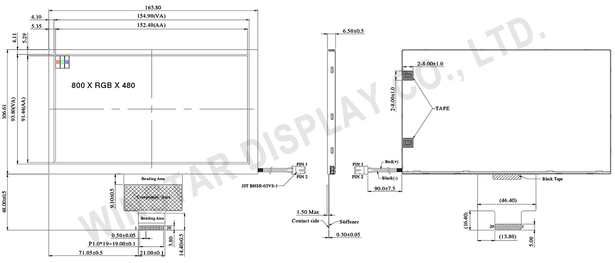 7 inch 800x480 High Brightness, Wide Temperature IPS TFT Display Support LVDS - WF70A9SWAGLNN0