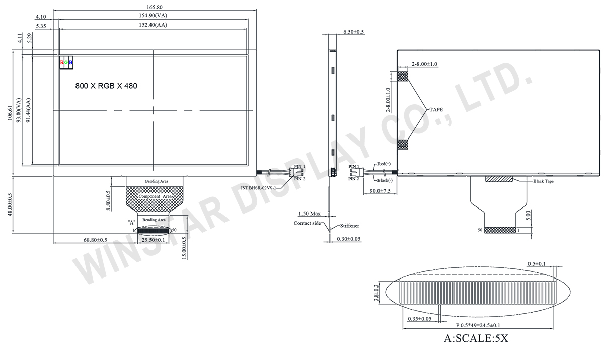 7-inch 800x480 Wide Temperature IPS TFT LCD Display Panel - WF70A9TWAGDNN0