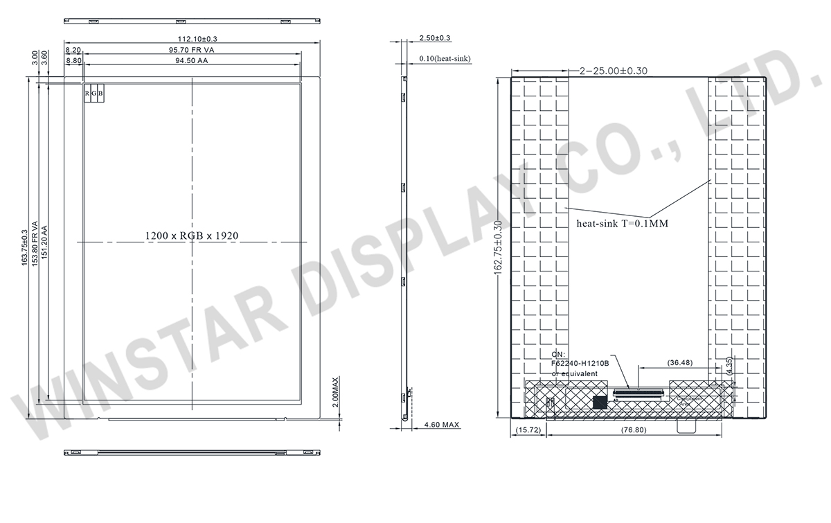 TFT-LCD Display 7 inch high-brightness IPS 1200x1920 MIPI 10:16 RGB-STRIPE - WF70C6SYAB5MNN0