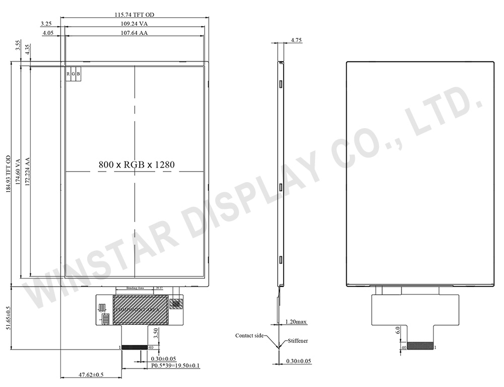 Module d'Affichage TFT-LCD Vertical 800×1280 de 8 pouces - WF80GSYAUMNN0