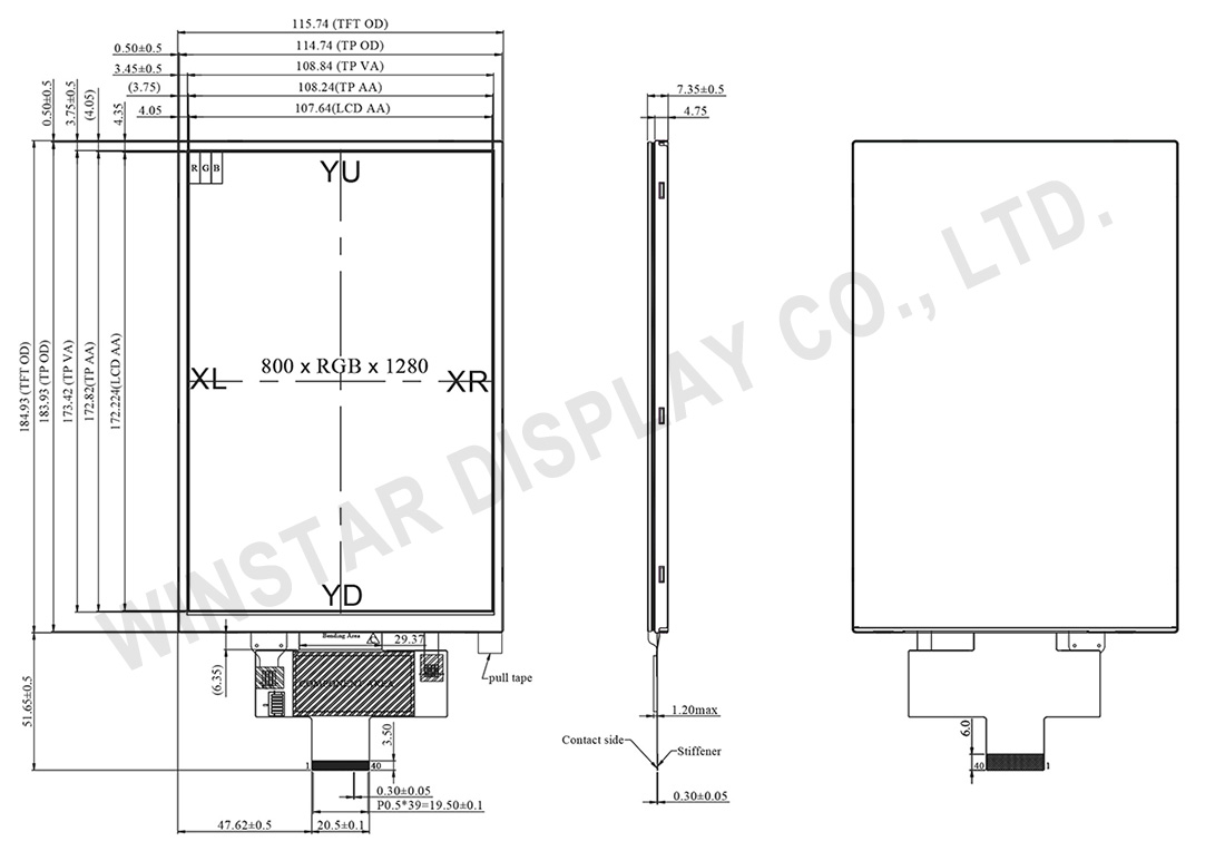 800x1280 8-inch TFT Touchscreen Display (RTP) - WF80GSYAUMNT0