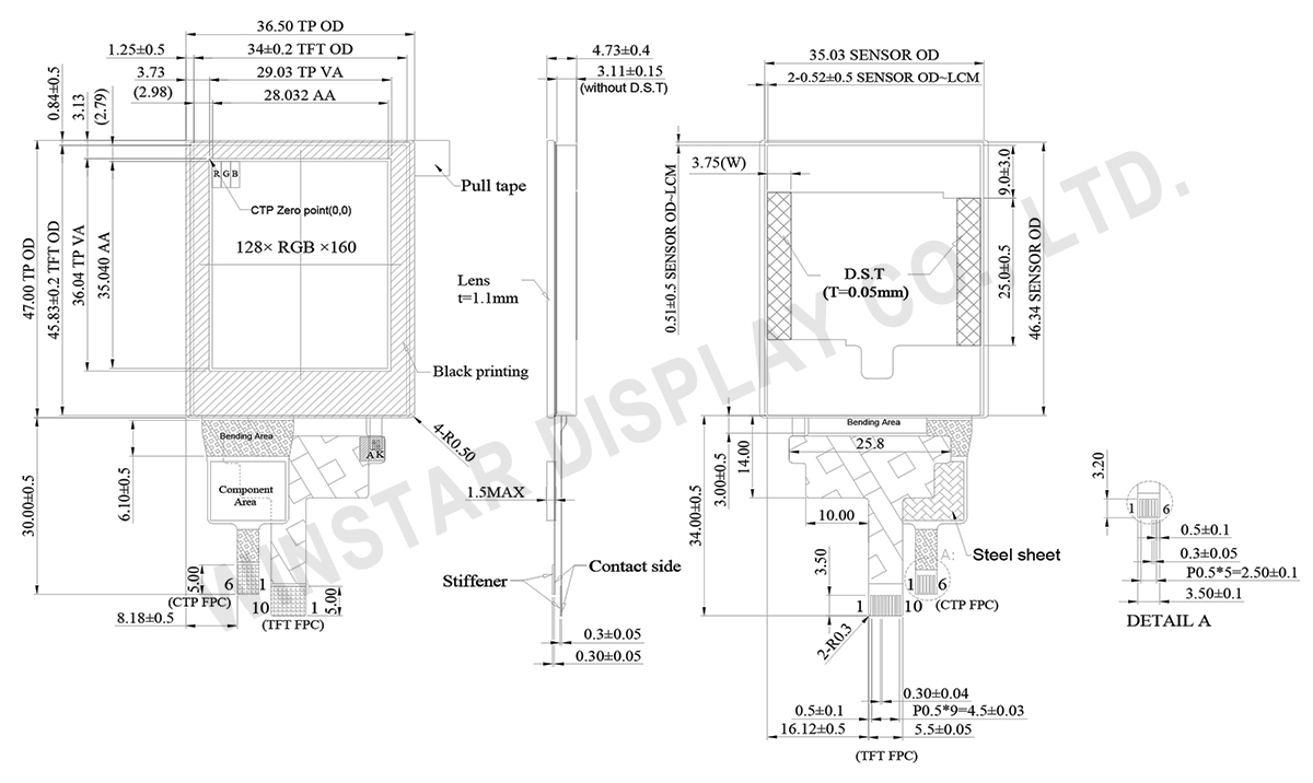 1.8-inch SPI 128x160 TFT LCD with PCAP Touch – High Brightness IPS Panel (1.77 inch) - WFN0180A2S0XASNC000