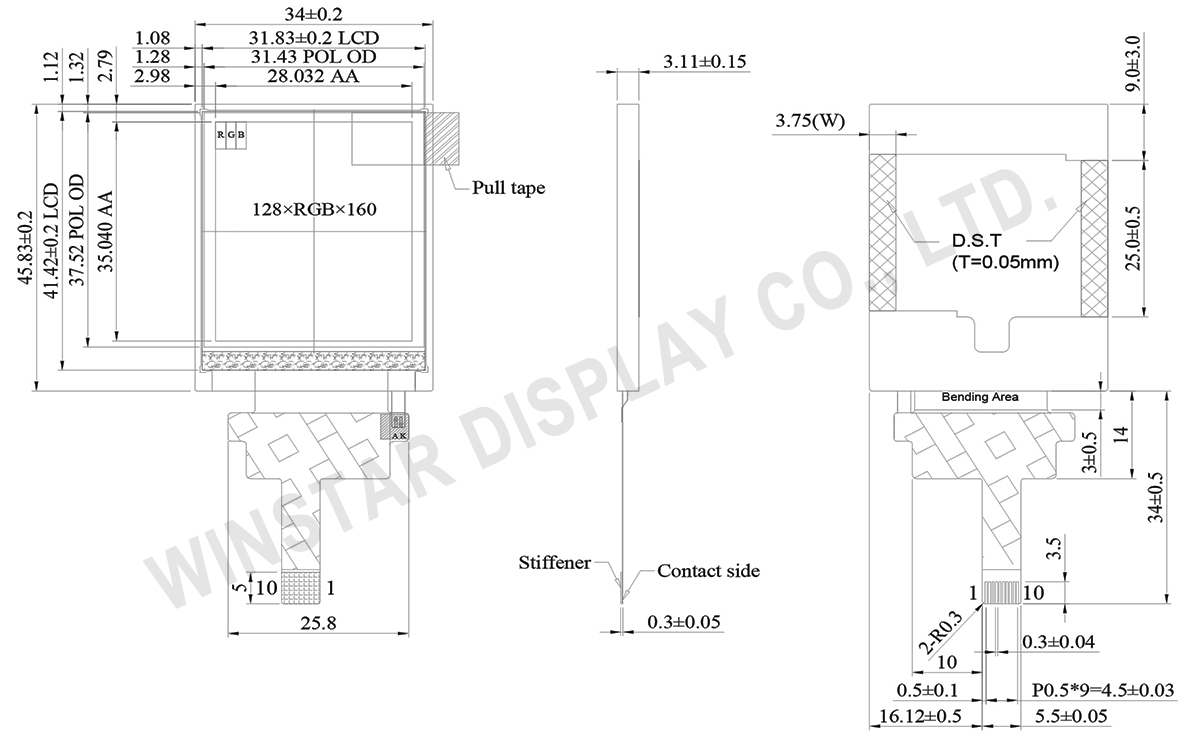 1.8 inch TFT LCD Module, 1.8 SPI TFT, 1.8 SPI 128x160 TFT Module, TFT 128x160, 1.8 SPI TFT 128x160 Datasheet - WFN0180A2T0XASNN000