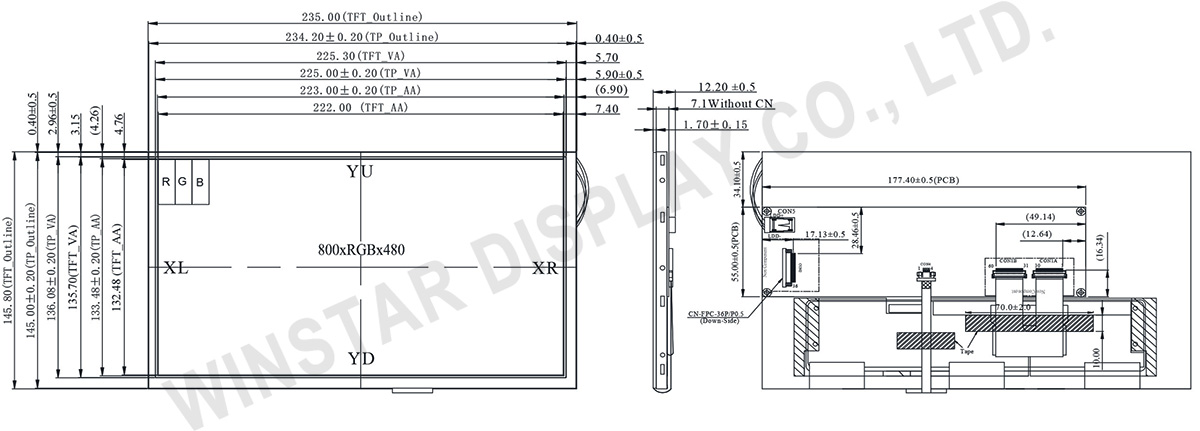 10.2 TFT LCD, Industrial TFT LCD + Controller Board 10.2 - WF102QTIFGDBT0