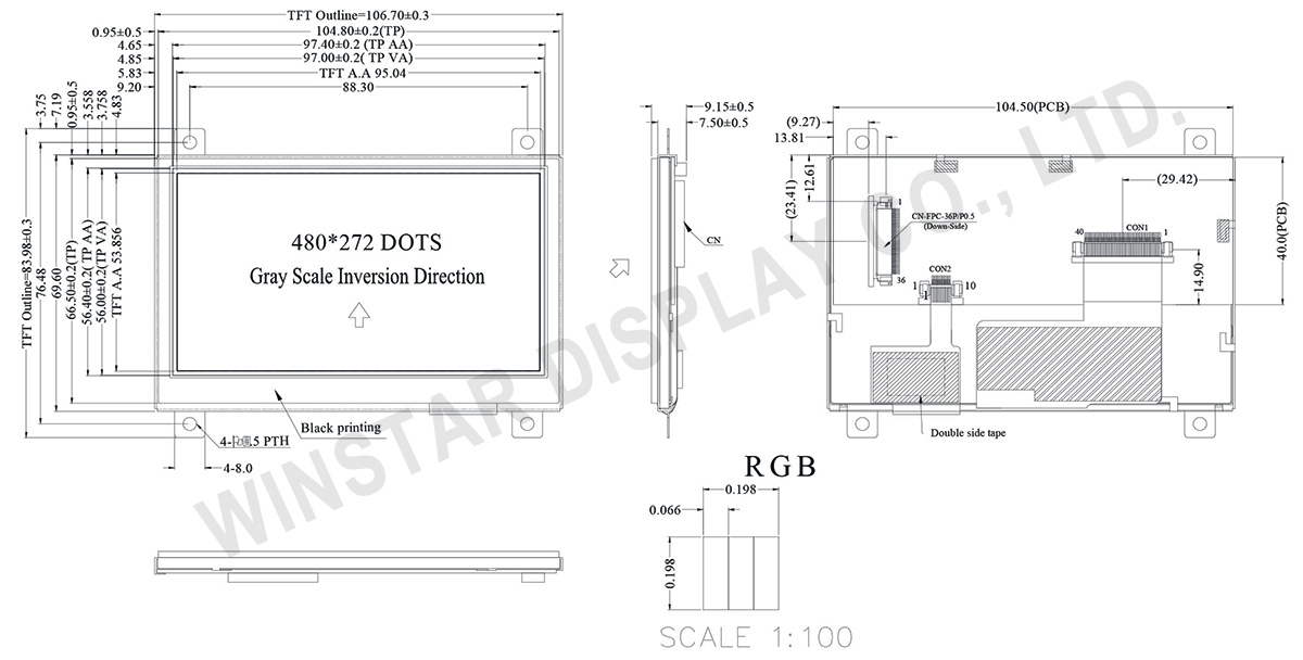 4.3 PCAP TFT Panel with LCD Controller Board - WF43QTIBEDBGB