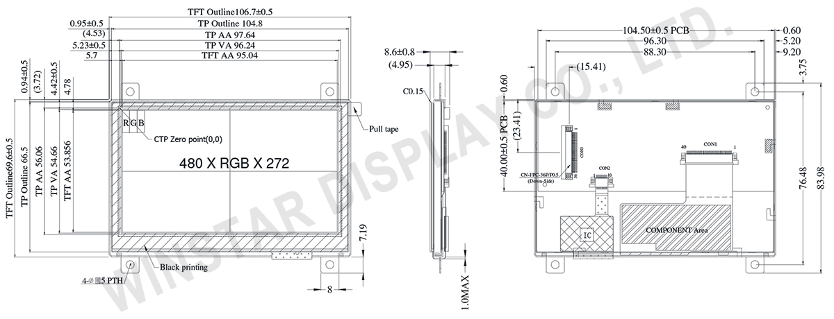 4.3 PCAP TFT Panel with LCD Controller Board - WF43QTIBEDBGF