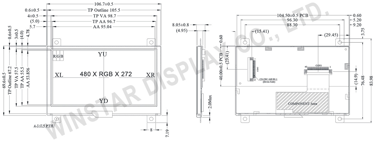 Tesistive Touch Panel TFT with LCD Controller Board 4.3 - WF43QTIBEDBTD