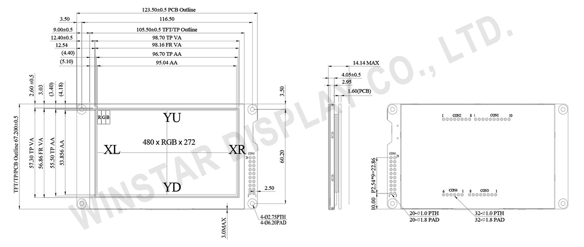 4.3-inch TFT-LCD Display Module with Resistive Touch Screen and Built-in Controller Board (Compatibility with Arduino boards) - WF43WTYBEDST0