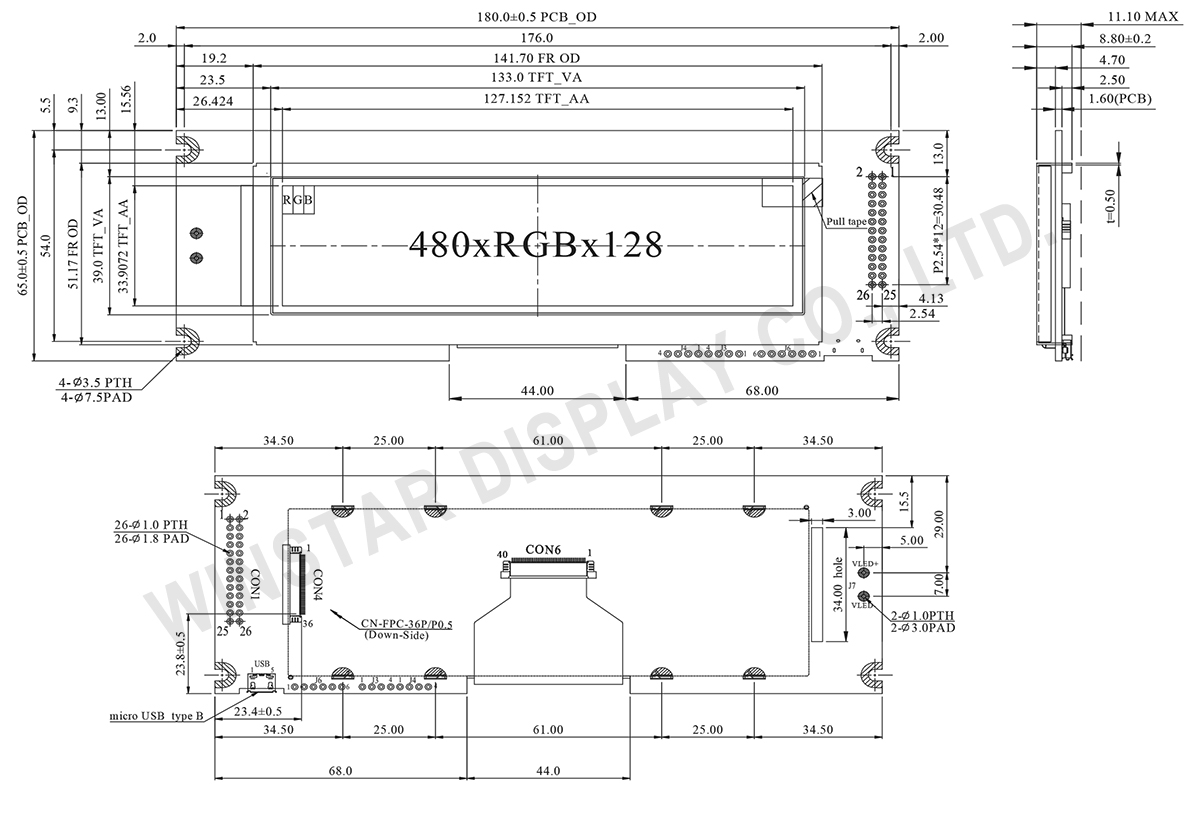 5.2 inch 480x128 Bar Type TFT LCD - WF52CTLBSDBN0