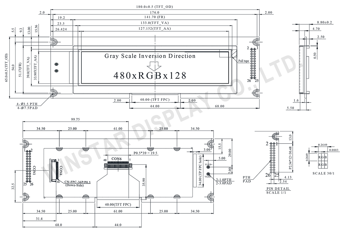 5.2-inch TFT LCD Bar Display with Controller Board - WF52QTLBSDBN0