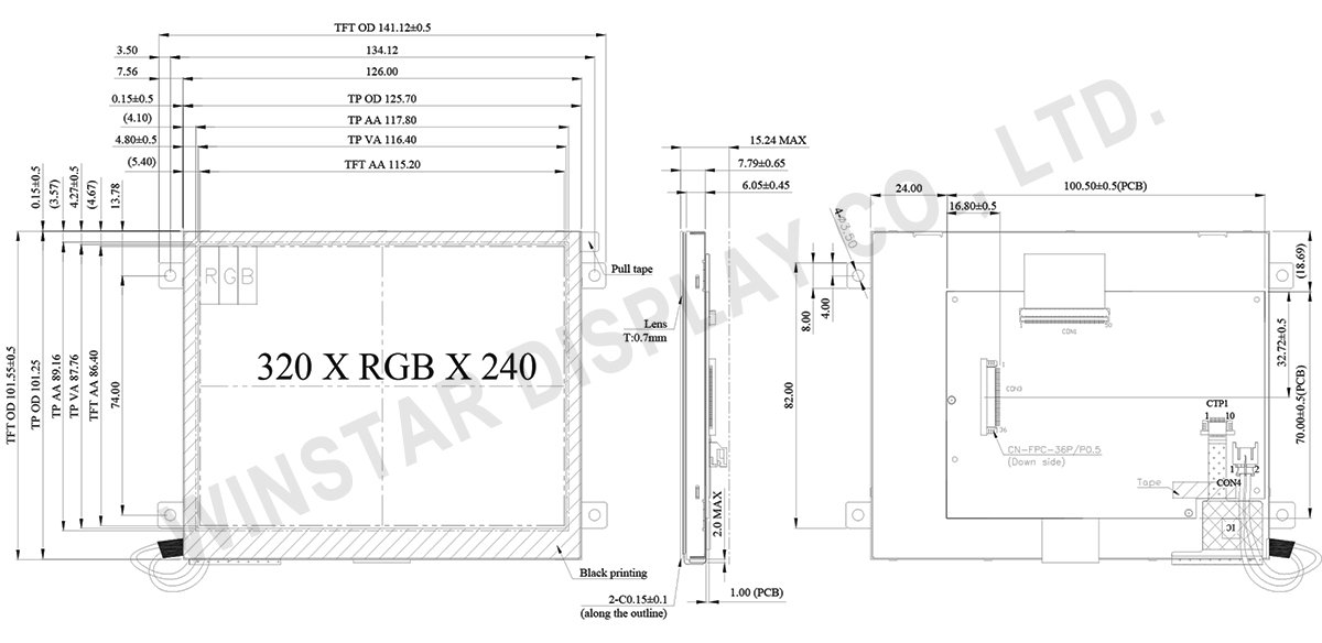 TFT 320x240 Color Display, TFT LCD 320x240 with LCD Controller Board - WF57A2TIBCDBG0