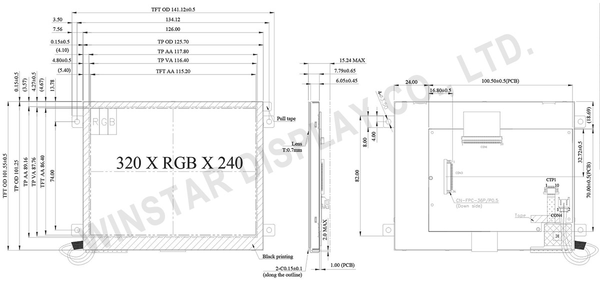 TFT 320x240 Color Display, TFT LCD 320x240 with LCD Controller Board - WF57A2TIBCDBG0