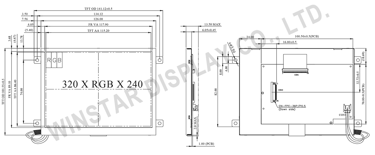 5.7" TFT Display Panel with Controller Board - WF57A2TIBCDBN0