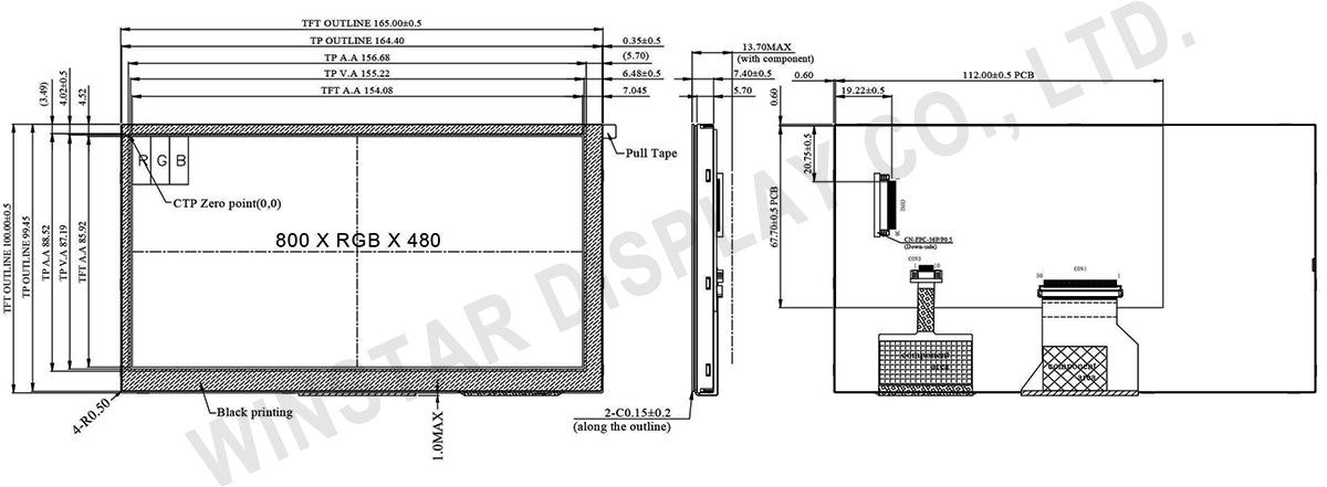 7 inch TFT Capacitive Touch Screen Display with Controller Board - WF70A2TIFGDBGA