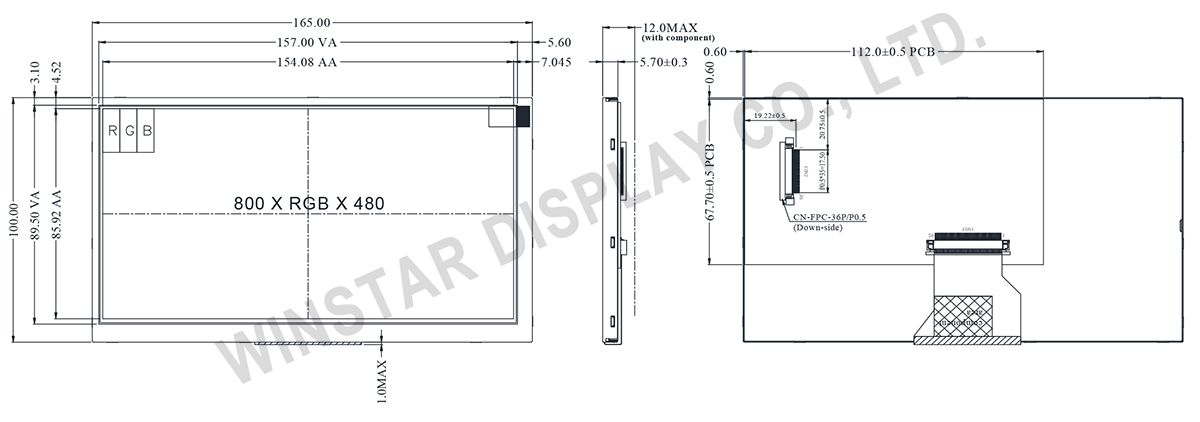 TFT LCD 800x480 with Controller Board - WF70A2TIFGDBN0