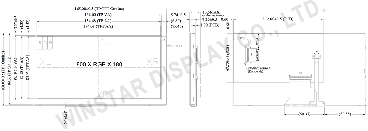 RTP TFT Display 7 inch with Controller Board - WF70B4TIFGDBT0