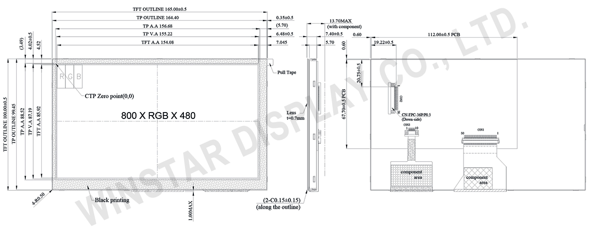 7 inch TFT Capacitive Touch Screen Display with Controller Board - WF70D3TIFGDBG0