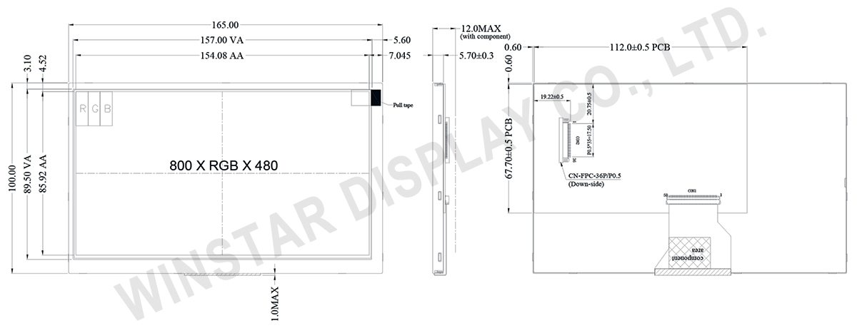 7-inch TFT LCD Display Module with Controller Board - WF70D3TIFGDBN0
