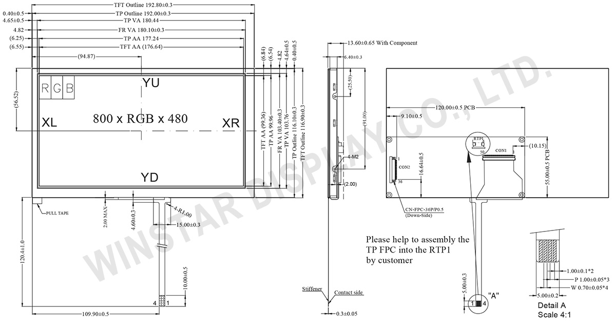 8  Resistive TFT Display with Controller Board - WF80PTIFGDBTB